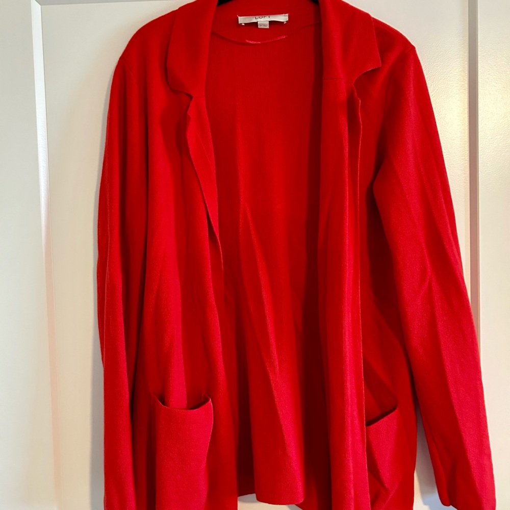 LOFT Vibrant Red Open-Front Cardigan